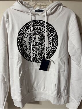Cavalli Class White Hoodie with Black Lion Emblem